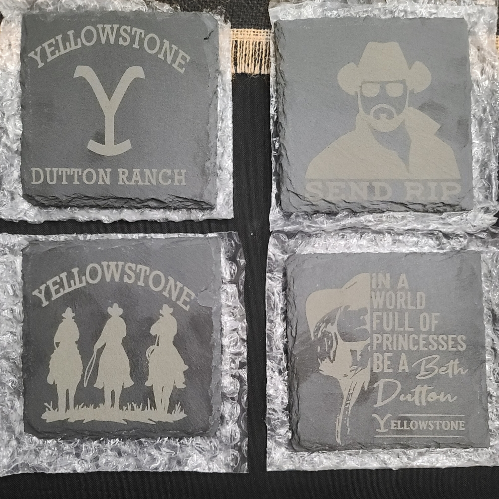 Yellowstone slate coaster set